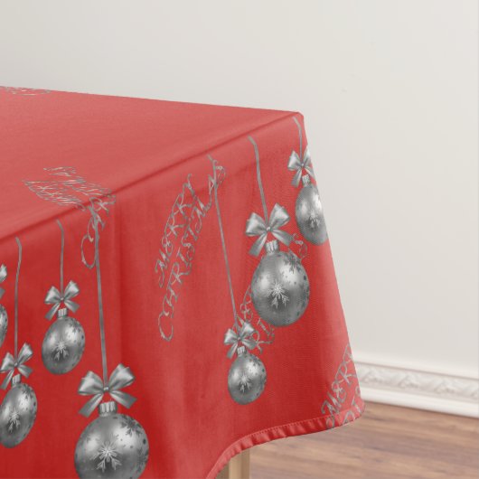 Silver Bauble Design Red Kerstmis Tablecloth Tafelkleed (Voorbeeld)