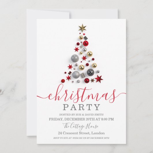 Silver Bauble Tree Holiday Christmas Glitter Kaart (Voorkant)