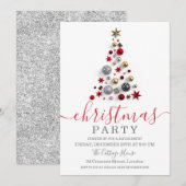 Silver Bauble Tree Holiday Christmas Glitter Kaart (Voorkant / Achterkant)