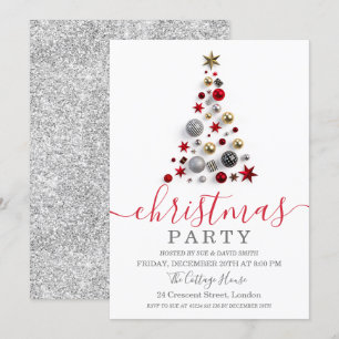 Silver Bauble Tree Holiday Christmas Glitter Kaart