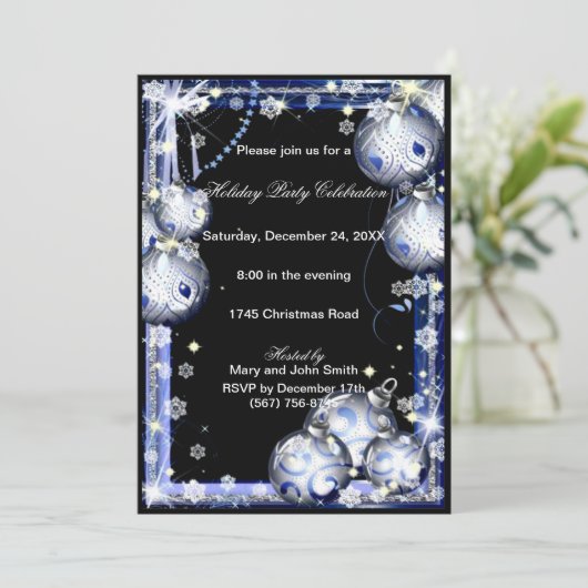 Silver Baubles Snowflakes Kerstfeest Uitnodigen Kaart (Staand voorkant)