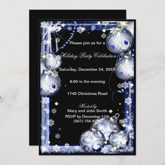 Silver Baubles Snowflakes Kerstfeest Uitnodigen Kaart (Voorkant / Achterkant)