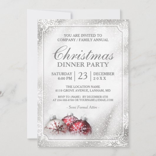 Silver Baubles Snowflakes Kerstfeestdag Kaart (Voorkant)