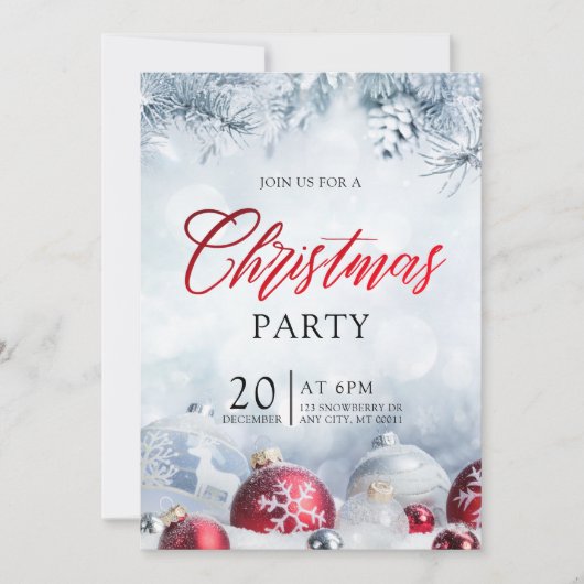 Silver Baubles Snowflakes Kerstfeestdag Kaart (Voorkant)