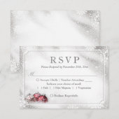 Silver Baubles Snowflakes kerstfeestdag RSVP Kaartje (Voorkant / Achterkant)