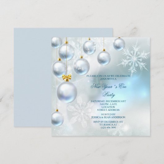 Silver Baubles & Snowflakes nieuwjaarsfeest Kaart (Voorkant / Achterkant)