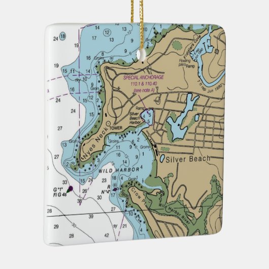 Silver Beach en Wild Harbour MA Chart Keramisch Ornament (Rechts)