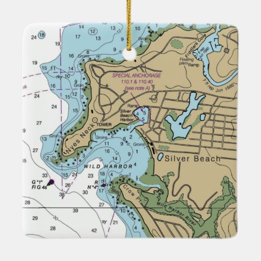 Silver Beach en Wild Harbour MA Chart Keramisch Ornament (Achterkant)