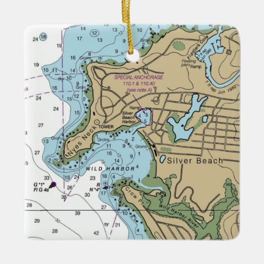 Silver Beach en Wild Harbour MA Chart Keramisch Ornament (Voorkant)