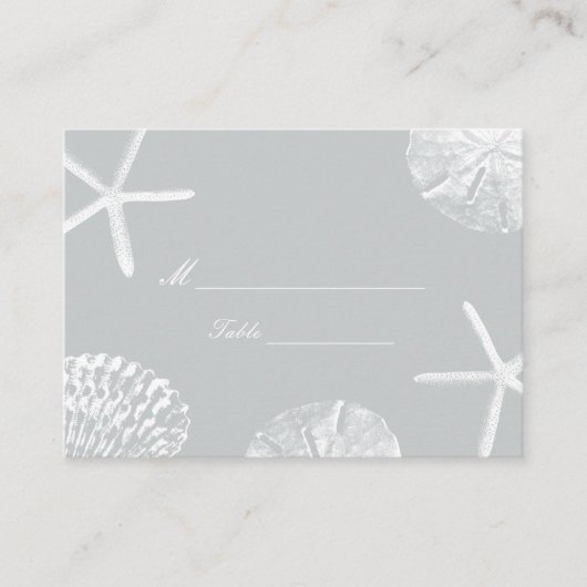 Silver Beach Theme Seashells Wedding Place Card Plaatskaartje (Voorkant)