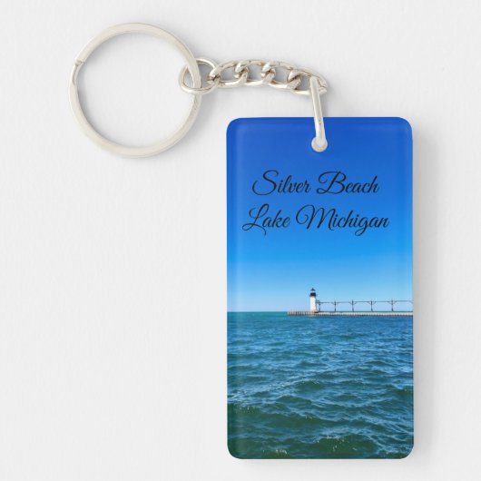 Silver Beach vuurtoren – Lake Michigan Sleutelhanger (Voorkant)