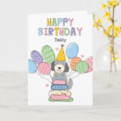 Silver Beige Goldendoodle Dog Happy Birthday Kaart (Gele Bloem)