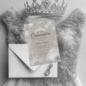 Silver Beige Winter Snowflake Quinceanera Folie Uitnodiging