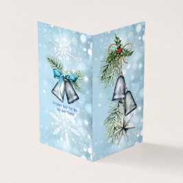 Silver Bells Blue Modern Holly Waterverf Kaart