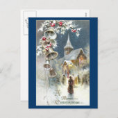 Silver Bells en Church Vintage Kerstmis Feestdagenkaart (Voorkant / Achterkant)