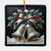 Silver Bells en Holly Christmas Keramisch Ornament (Voorkant)