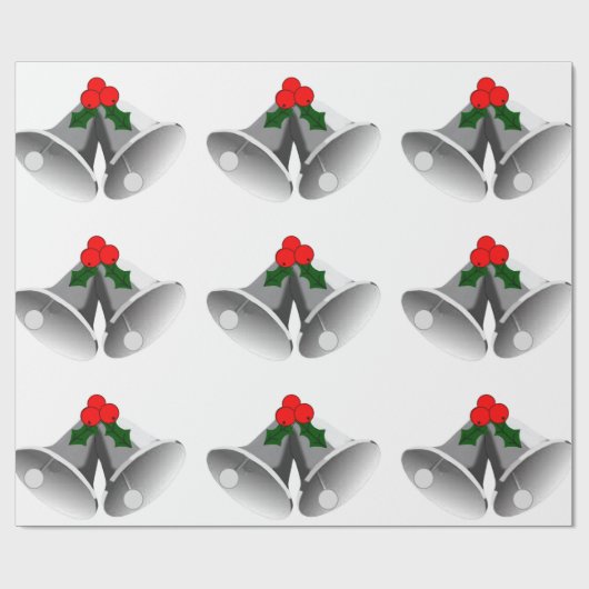 Silver Bells en Holly Wrapping Paper Cadeaupapier (Vlak)