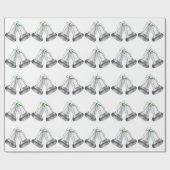 Silver Bells Green Ribbon White Wrapping Paper Cadeaupapier (Vlak)