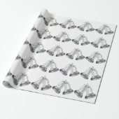 Silver Bells Green Ribbon White Wrapping Paper Cadeaupapier (Uitgerold)