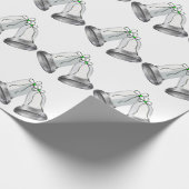 Silver Bells Green Ribbon White Wrapping Paper Cadeaupapier (Hoek)