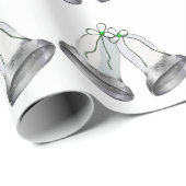Silver Bells Green Ribbon White Wrapping Paper Cadeaupapier (Rol Hoek)