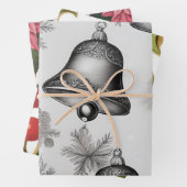 Silver Bells, Holly & Berries en Poinsettias Inpakpapier Vel (In situ)