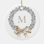Silver Bells Monogrammed Krans Kerstmis Keramisch Ornament (Achterkant)
