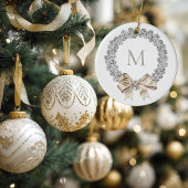 Silver Bells Monogrammed Krans Kerstmis Keramisch Ornament