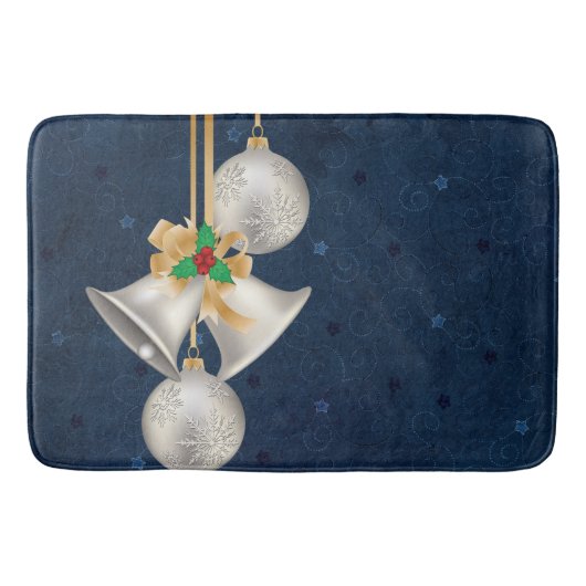 Silver Bells over Blue Backgroun Bathmat Badmat (Voorkant)