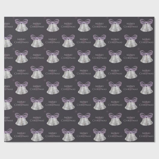 Silver Bells & Paarse Bow Merry Kerstmis Cadeaupapier (Vlak)