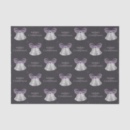 Silver Bells & Paarse Bow Merry Kerstmis Tissuepapier