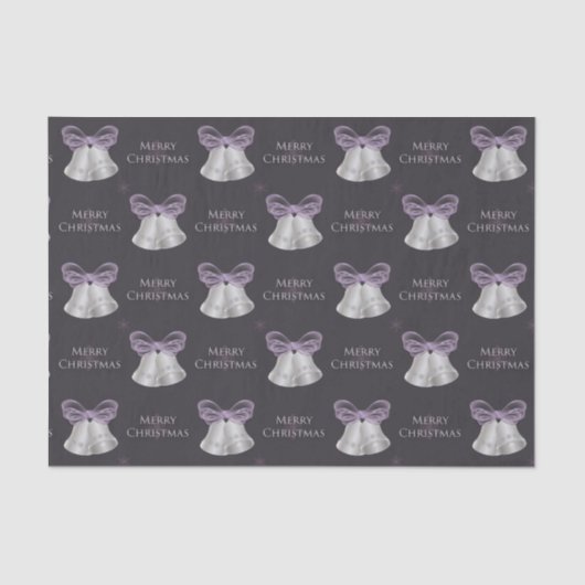 Silver Bells & Paarse Bow Merry Kerstmis Tissuepapier (Voorkant)