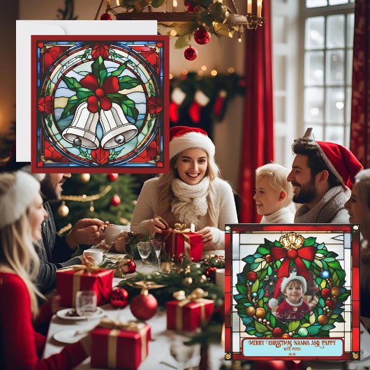 Silver Bells Red Ribbon Faux Glas in lood