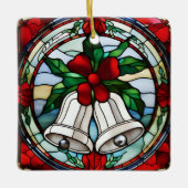 Silver Bells Red Ribbon Faux Glas in lood Keramisch Ornament (Voorkant)