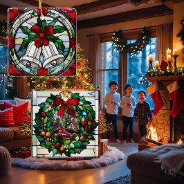 Silver Bells Red Ribbon Faux Glas in lood Keramisch Ornament