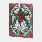 Silver Bells Red Ribbon Faux Glas in lood Ornament (Voorkant links)