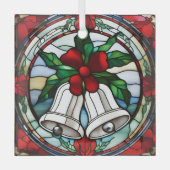 Silver Bells Red Ribbon Faux Glas in lood Ornament (Voorkant)