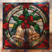 Silver Bells Red Ribbon Faux Glas in lood Raamsticker (Vel 2)