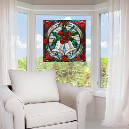 Silver Bells Red Ribbon Faux Glas in lood Raamsticker