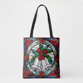 Silver Bells Red Ribbon Faux Glas in lood Tote Bag (Voorkant)