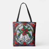 Silver Bells Red Ribbon Faux Glas in lood Tote Bag (Achterkant)