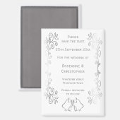 Silver Bells Scroll Design Wedding Save the Date Magneet (Voorkant / Achterkant)