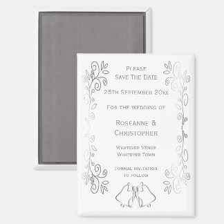 Silver Bells Scroll Design Wedding Save the Date Magneet