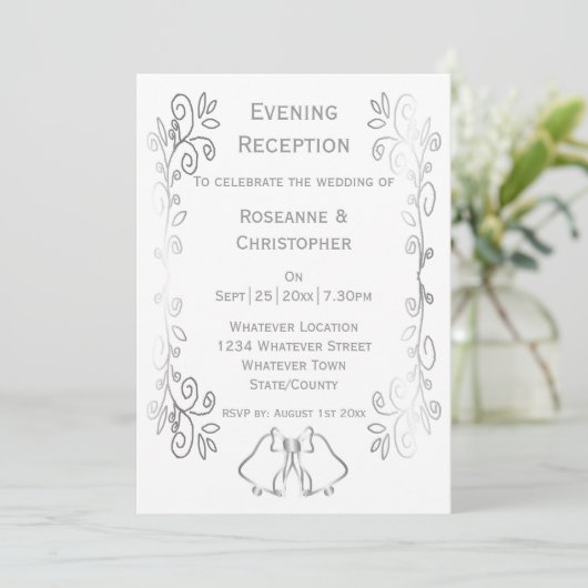 Silver Bells Scrollwork bruiloft receptie Kaart (Staand voorkant)