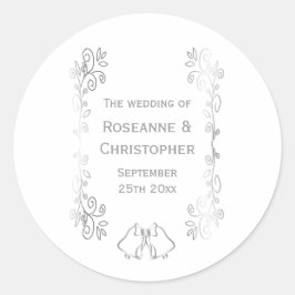 Silver Bells Scrollwork Wedding Design Ronde Sticker