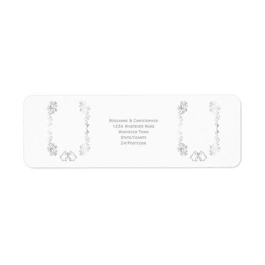 Silver Bells Scrollwork Wedding Retouradres Etiket (Voorkant)