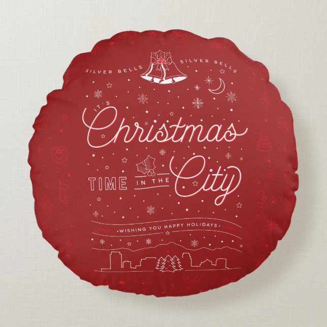 Silver Bells Sierkussen met kerstronde (rood) Rond Kussen (Voorkant)