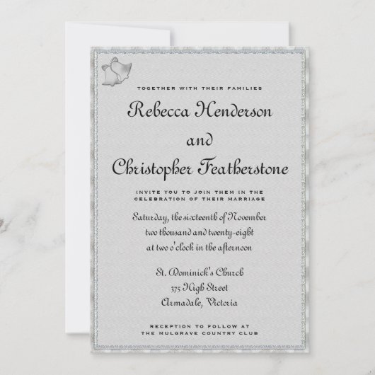 Silver Bells Symfonie: Elegante bruiloft Kaart (Voorkant)