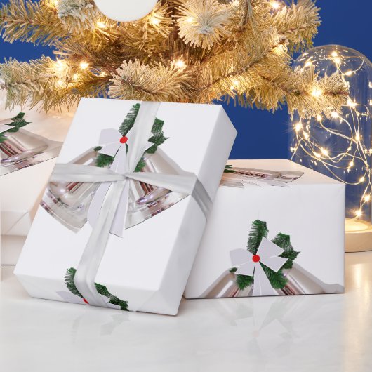 Silver Bells White Wrapping Paper Cadeaupapier (Feestdagen)