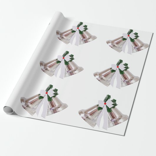 Silver Bells White Wrapping Paper Cadeaupapier (Uitgerold)